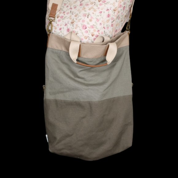 FEED Canvas Go To Foldover Sage Tote Bag with/Leather Trim & Removable Strap - Picture 4 of 5